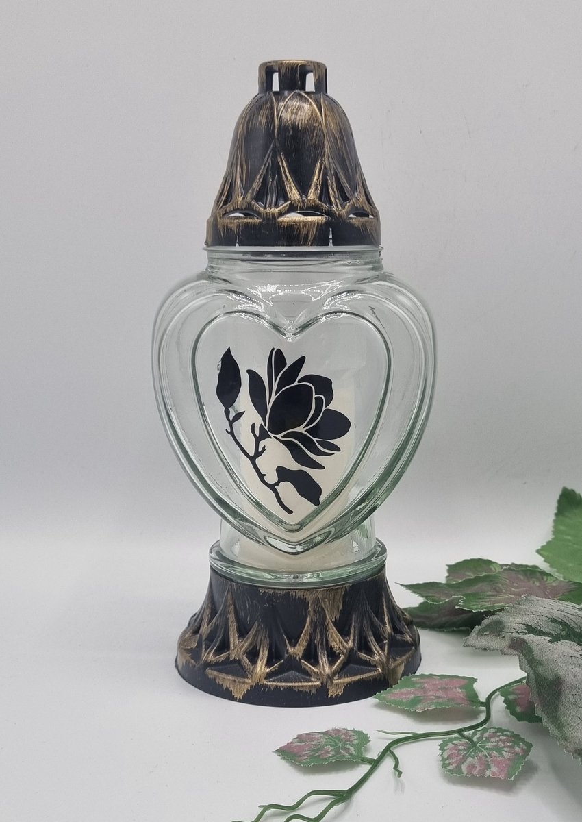 Herdenkingslicht - Magnolia - P39 - Goud - Transparant glas - Grafkaars – Graflicht – Graflantaarn