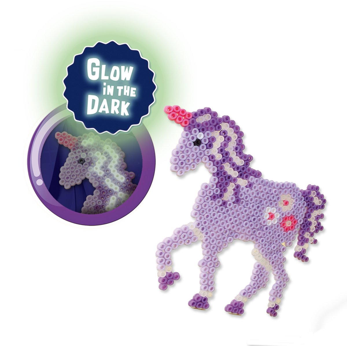 SES Creative - Beedz - Unicorn - Glow in the Dark - 1200 Strijkkralen met Grondplaten en Strijkvellen - Vanaf 5 Jaar — afbeelding 3