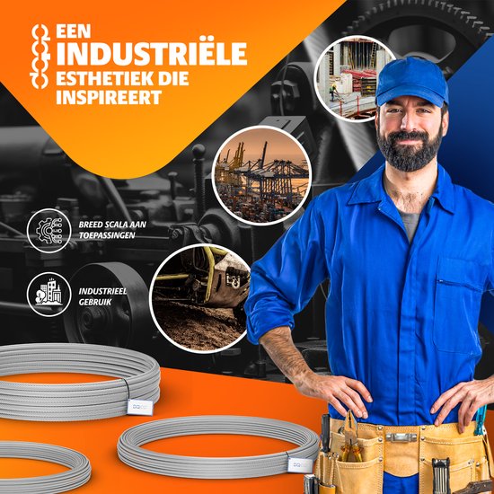 DQ-PP STAALKABEL - 6x7 - 5 mm - 60 m - Gegalvaniseerde staalkabel - Bosbouwkabel - Lierkabel - Spankabel - Geschikt voor diverse toepassingen zoals lieren - Bevestigingen en het trekken van zware lasten