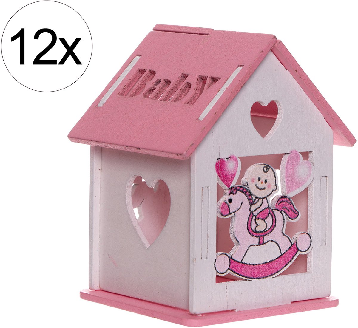12 x doosje hout huisje baby geboorte bedankje babyshower