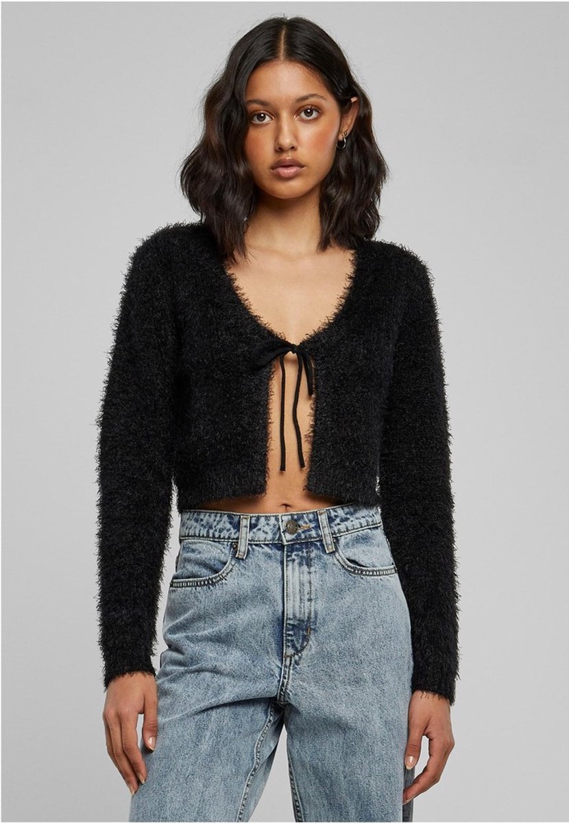Urban Classics Cropped Feather Cardigan Dames Cardigan – 3XL Zwart
