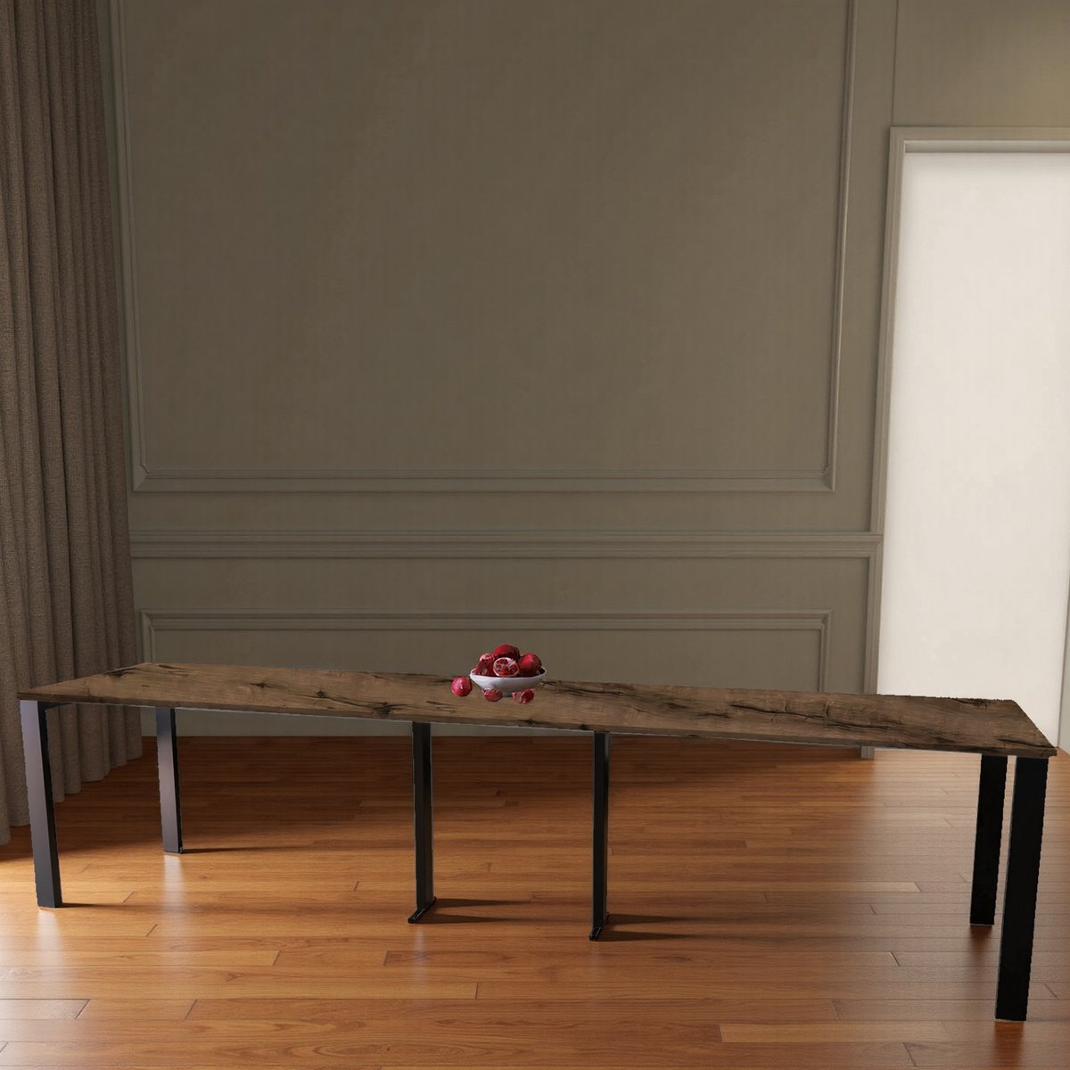 Luxe Uitschuifbare Eettafel Donker Eiken – 130-330 cm – Rechthoekige Design Eetkamertafel voor 12 Personen – Stijlvol & Duurzaam Hout met Fineer – Zwart Onderstel ganeey