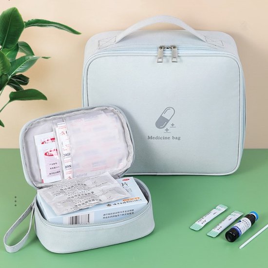 Lot de 2 sacs à médicaments de grande capacité, sac de voyage et de rangement portable, étanche, pour la maison, le bureau, les voyages, l'extérieur, gris