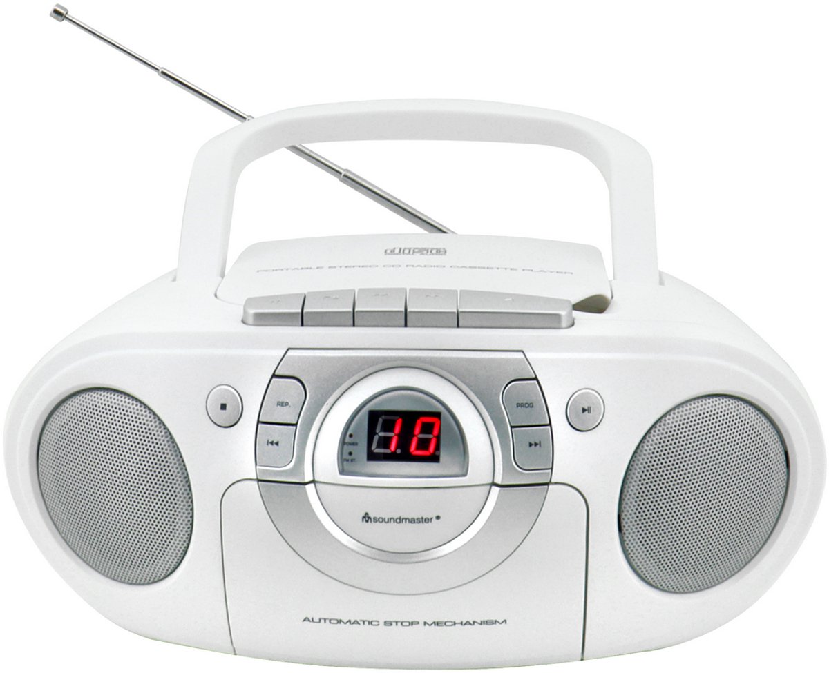 Soundmaster SCD5100WE, Boombox met FM-radio, CD- en cassettespeler, wit