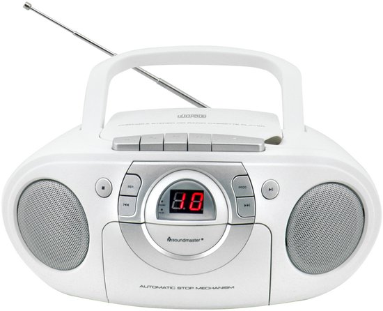 Soundmaster SCD5100WE, Boombox met FM-radio, CD- en cassettespeler, wit
