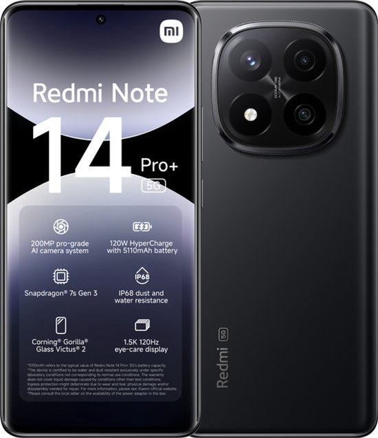 Xiaomi Redmi Note 14 Pro+ - 5G - 12GB/256GB - Midnight Zwart