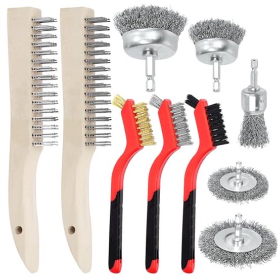 Draadborstelset 10 Stuks - Roestvrij Staal, Messing en Nylon | bol