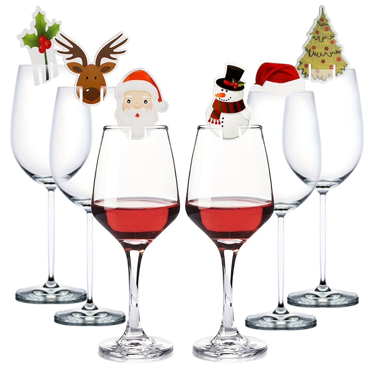 VANDAAG VERZONDEN - Kerstfeest Wijnglashoedjes - 12 Stuks - Kaartlabels – Plaatskaartjes - Tafeldecoratie kerstdiner