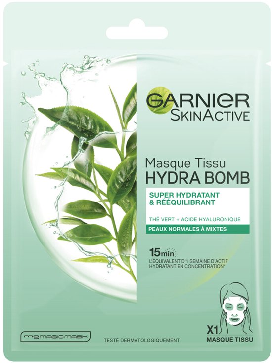 Garnier SkinActive Hydra Bomb gezichtsmasker met groene thee en hyaluronzuur voor de normale tot gemengde huid.