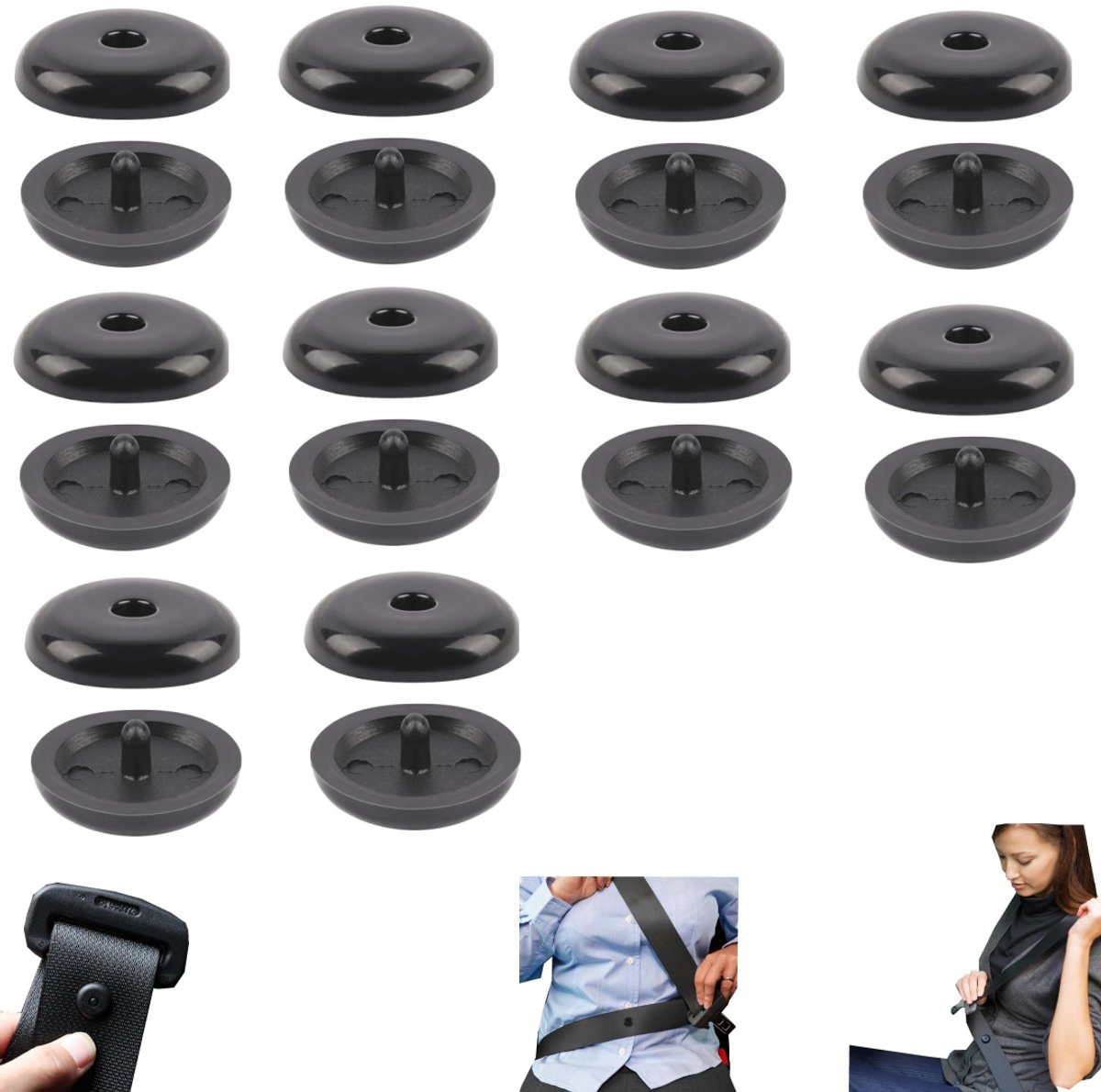 Image of 10 delige veiligheids gordelhouder, antislipgesp, vaste gesp met dubbele knoopsluiting, veiligheids gordelstopper, geschikt voor autogordels, rolstoelgordels, vrachtwagengordels, busgordels (1,5*0,6 cm, zwart)