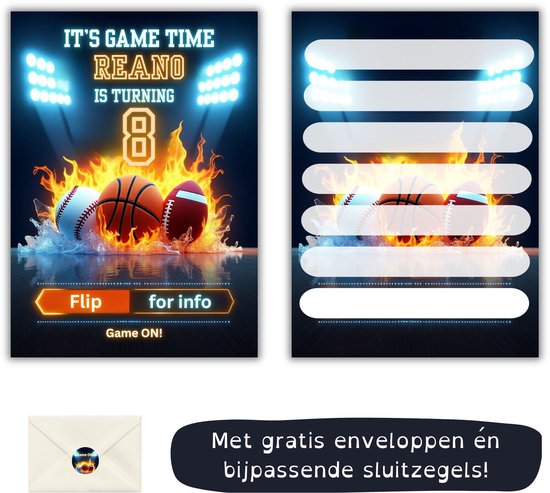 Invitation à une fête d'enfants « Game On » – Thema basket-ball – 16 pièces – Avec Enveloppes et Autocollants – Fête Sport