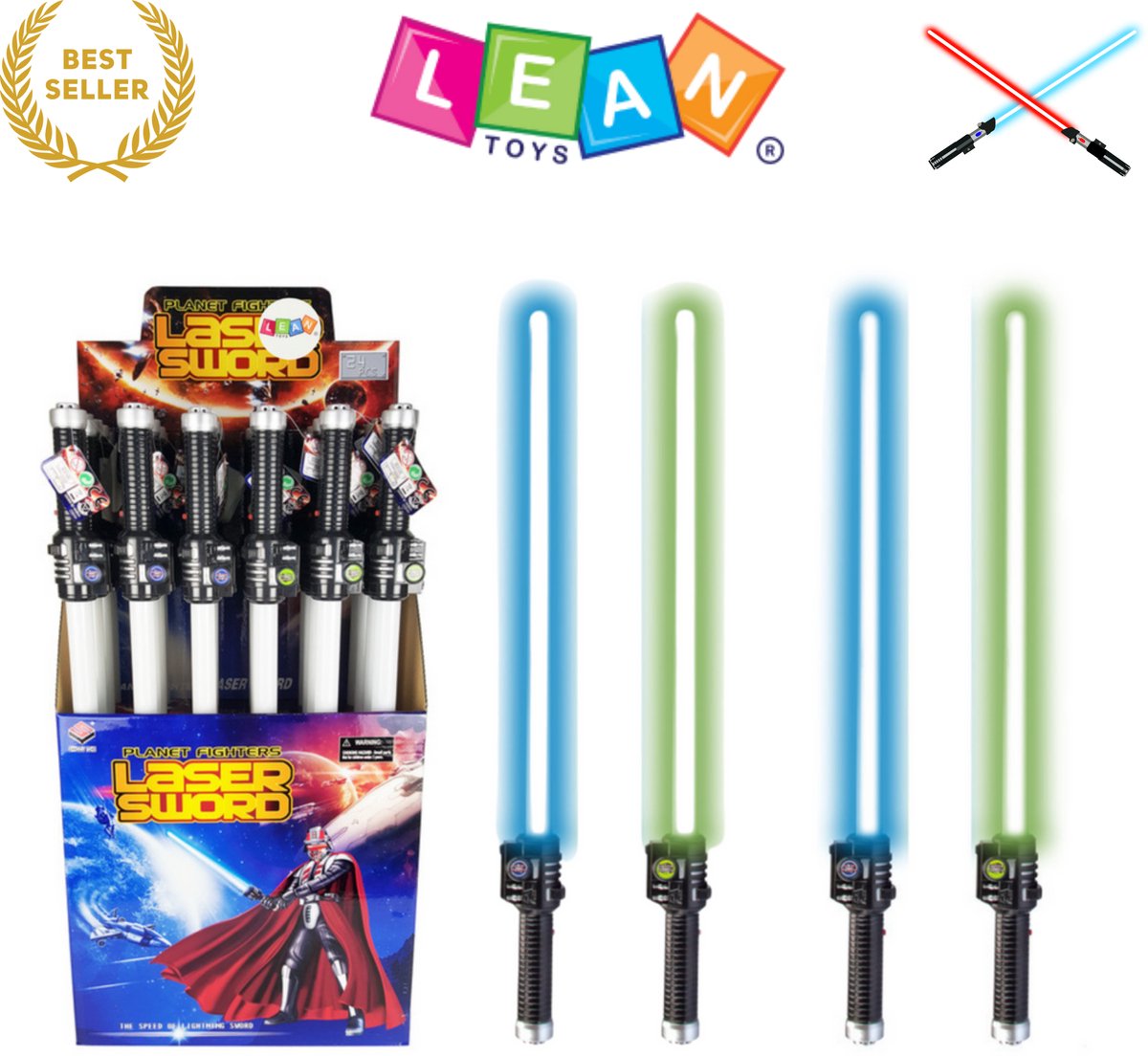 2 Stuks Lean Toys Space Lightsaber 67cm met Licht en Slaggeluiden – Lightsaber - Halloween Kostuum - LED Laserzwaard Groen of Blauw – Interactief Ruimtezwaard met Realistische Geluidseffecten – Speelgoed voor Kinderen en Volwassenen – Met Ebook