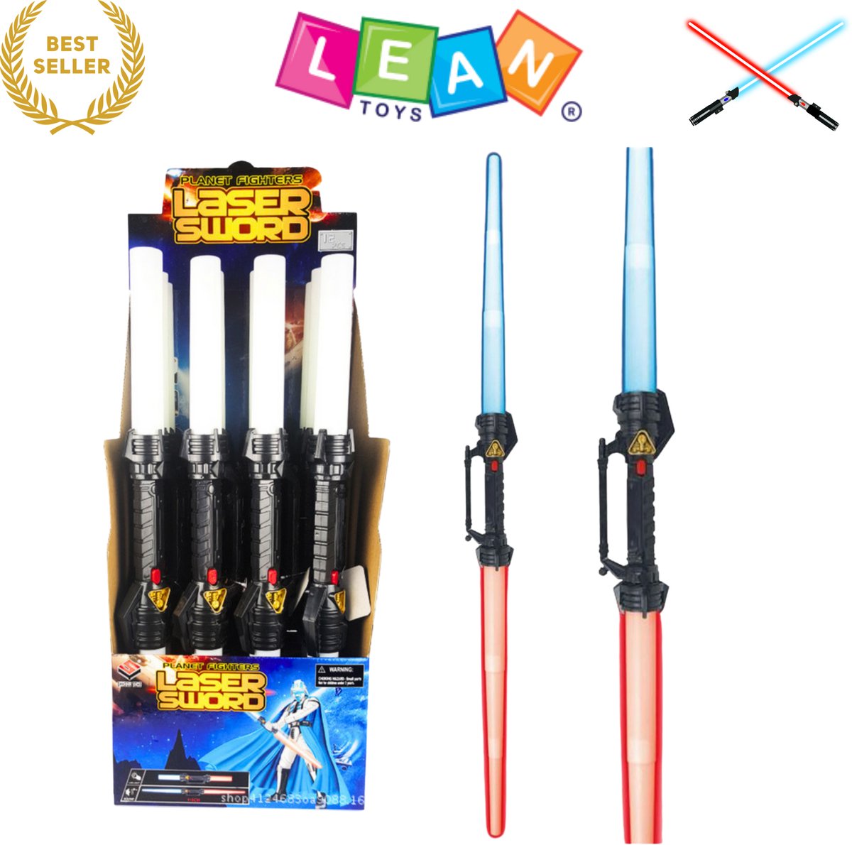 Set Van 2 Stuks Met Batterijen Lean Toys Opvouwbaar Lightsaber 122cm met Licht- en Geluidseffecten - Lightsaber - Uitschuifbaar Laserzwaard voor Kinderen – LED Zwaard Rood of Blauw – Interactief Speelgoed voor Galactische Avonturen – Met Ebook