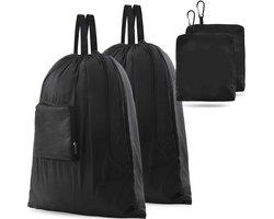 2-Stuks Reiswaszak - Reistas voor vuile was - Opvouwbare reiswaszak - Opbergtas - Draagbare kleine waszak - 51*57cm - Met trekkoordsluiting - Geschikt voor koffers, thuis, kamperen en reizen - Zwart