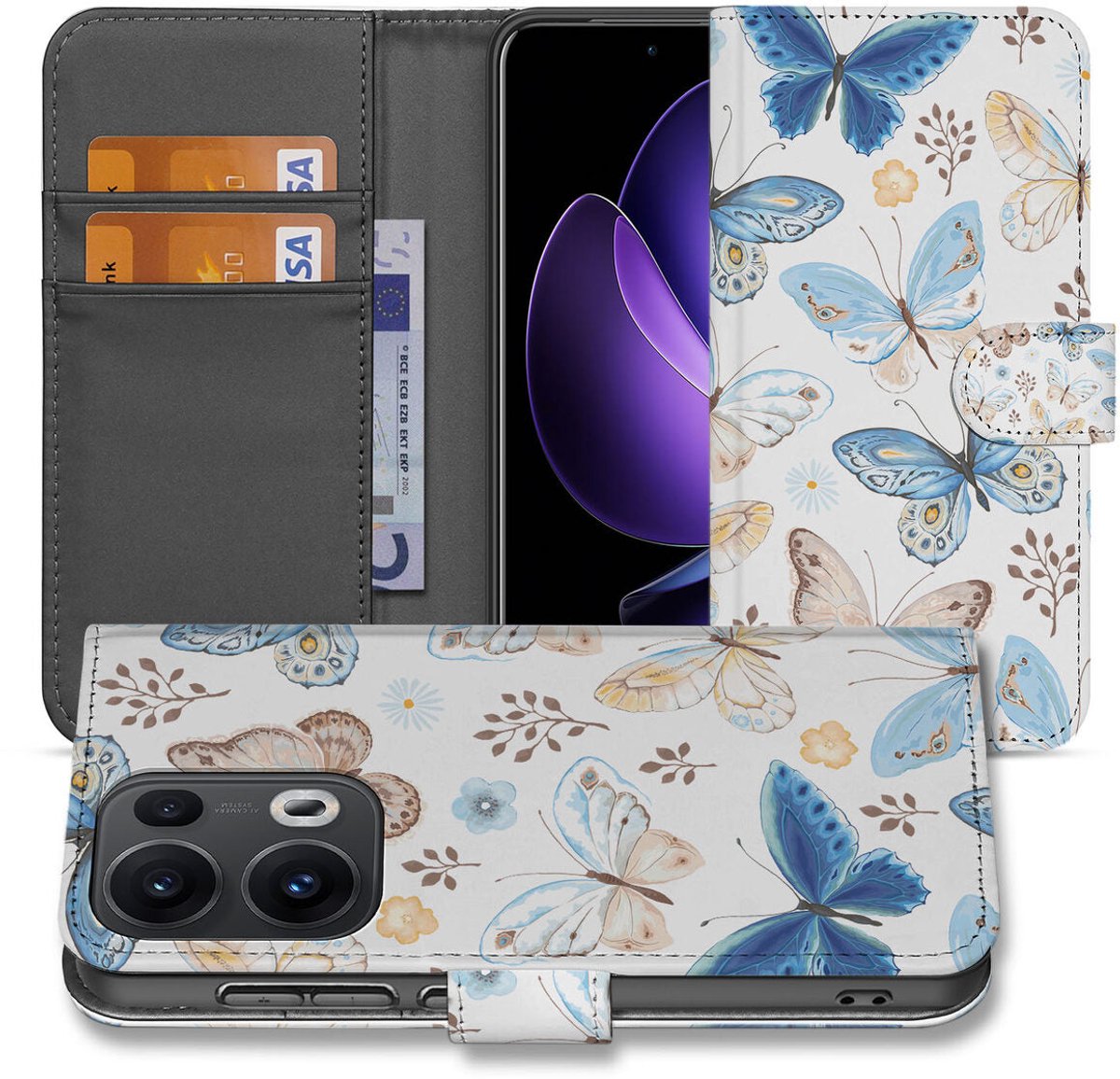 Telefoonhoesje met Pasjes voor OPPO Reno 13 Pro Vlinder