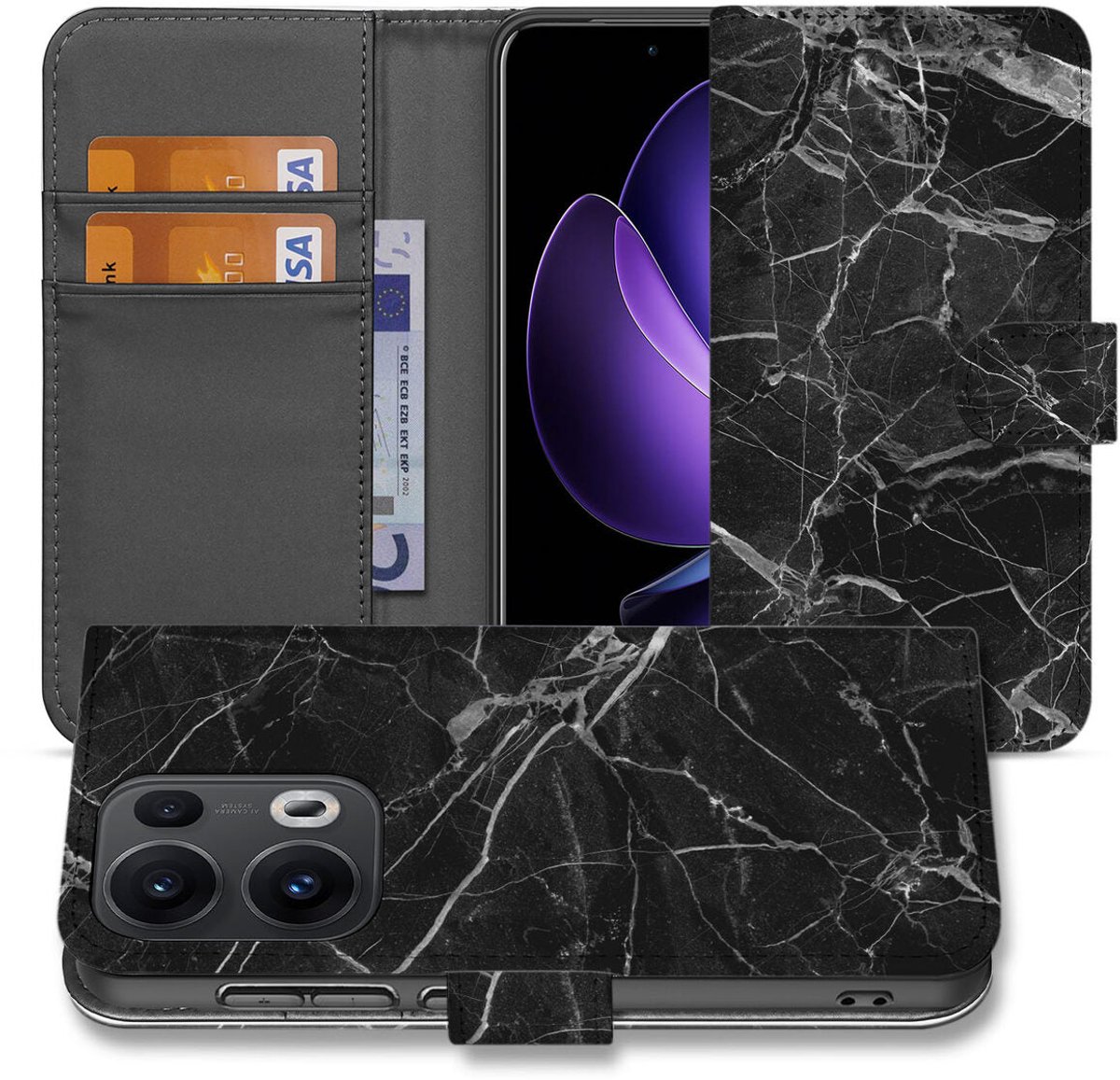 OPPO Reno 13 Pro Bookcase Marmer Zwart