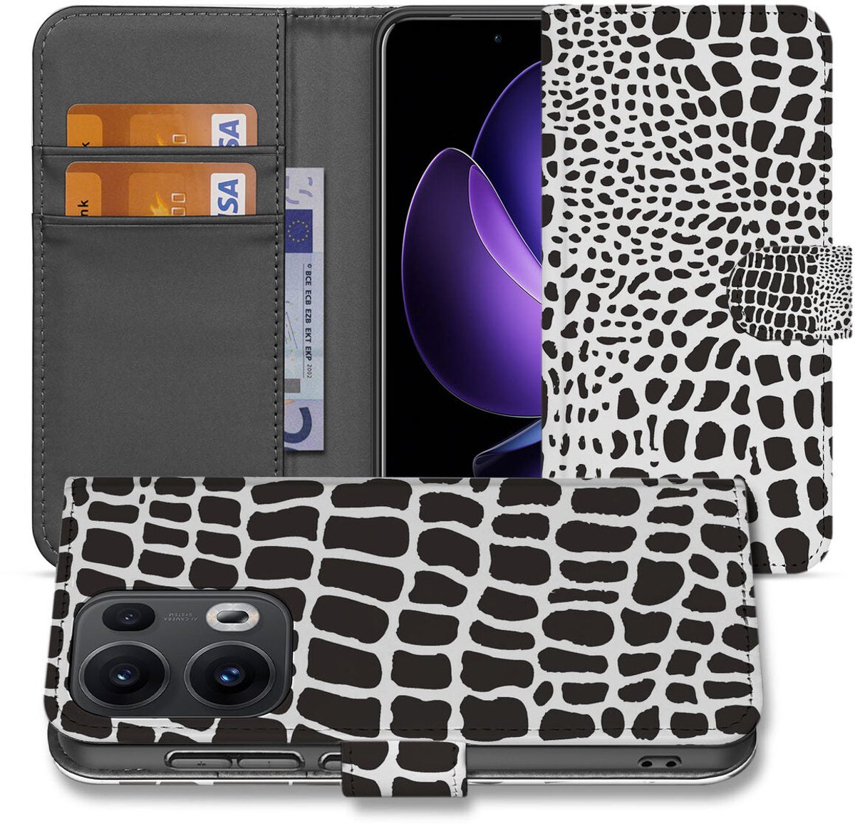 OPPO Reno 13 Pro Telefoonhoesje met Pasjes Slangenprint