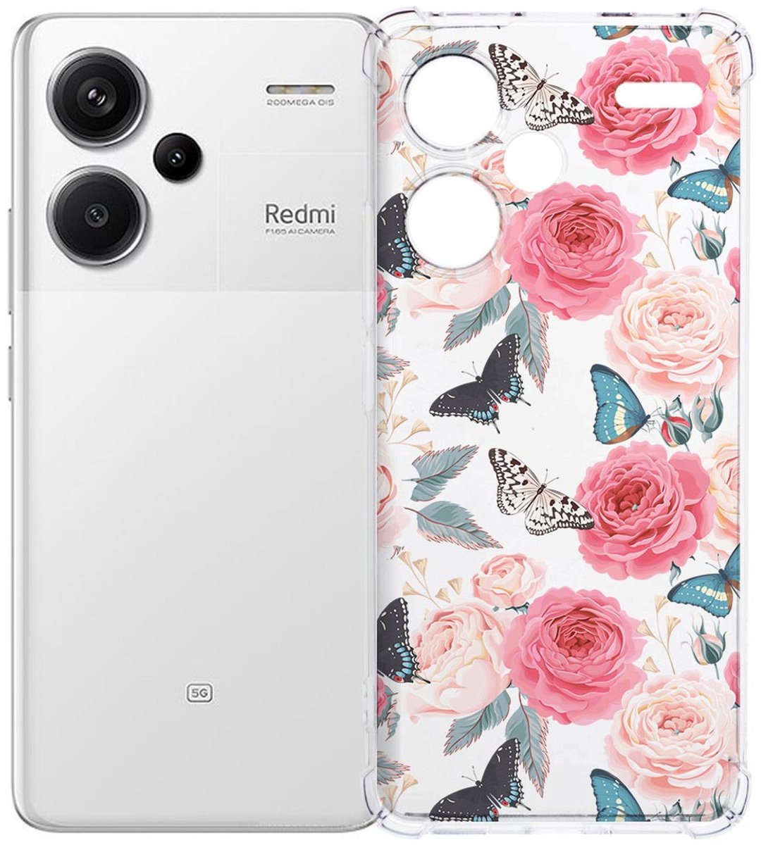 Xiaomi Redmi 13 Pro Plus Hoesje - Butterfly Roses TPU Antishock