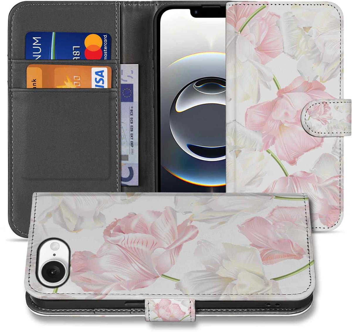 Book Case voor iPhone 16e/17e Hoesje Lovely Flowers