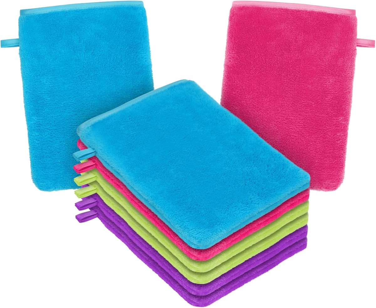 longziming -8-delige Wasinhandschoenen Set – Zachte Koraalfluwelen Washandjes 20x15cm, Herbruikbare Make-up Verwijderhandschoenen, Milieuvriendelijke Gezichts- en Babywashandjes voor Dagelijkse Reiniging
