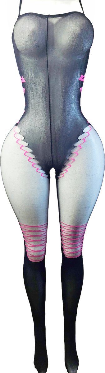 BamBella ® - Panty pak -Onesize - body suit - Dames - Onesize - Erotische jumpsuit van kant lingerie zwart roze
