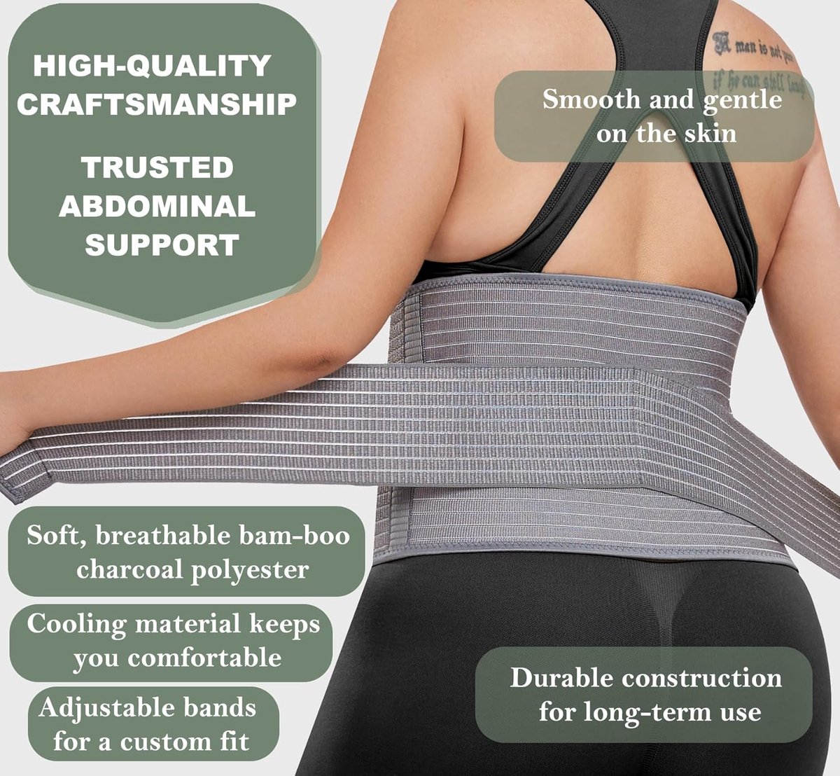 Postpartum Zwangerschapsband - Postpartum Buikband - Postpartum Support Belt - Breathable Belly Wrap - Buikband Zwangerschap - Buikbraces - Korset - Nierwarmer - Herstelgordel - Onderrug ondersteuning - voor vrouwen - Maat L/XL - Grijs – foto 2