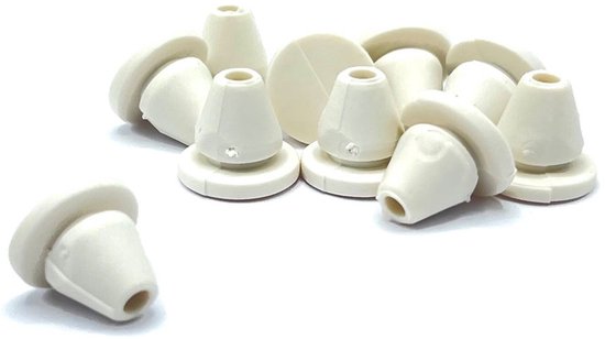 Een hoop witte kozijnbuffers op witte achtergrond.