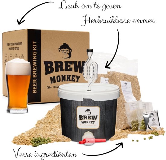 Brew Monkey Basis IPA - Bierbrouwpakket - Zelf Bier Brouwen Bierpakket - Gadgets Mannen - Verjaardagscadeau voor Mannen - Origineel bier Cadeau - Verjaardag cadeau