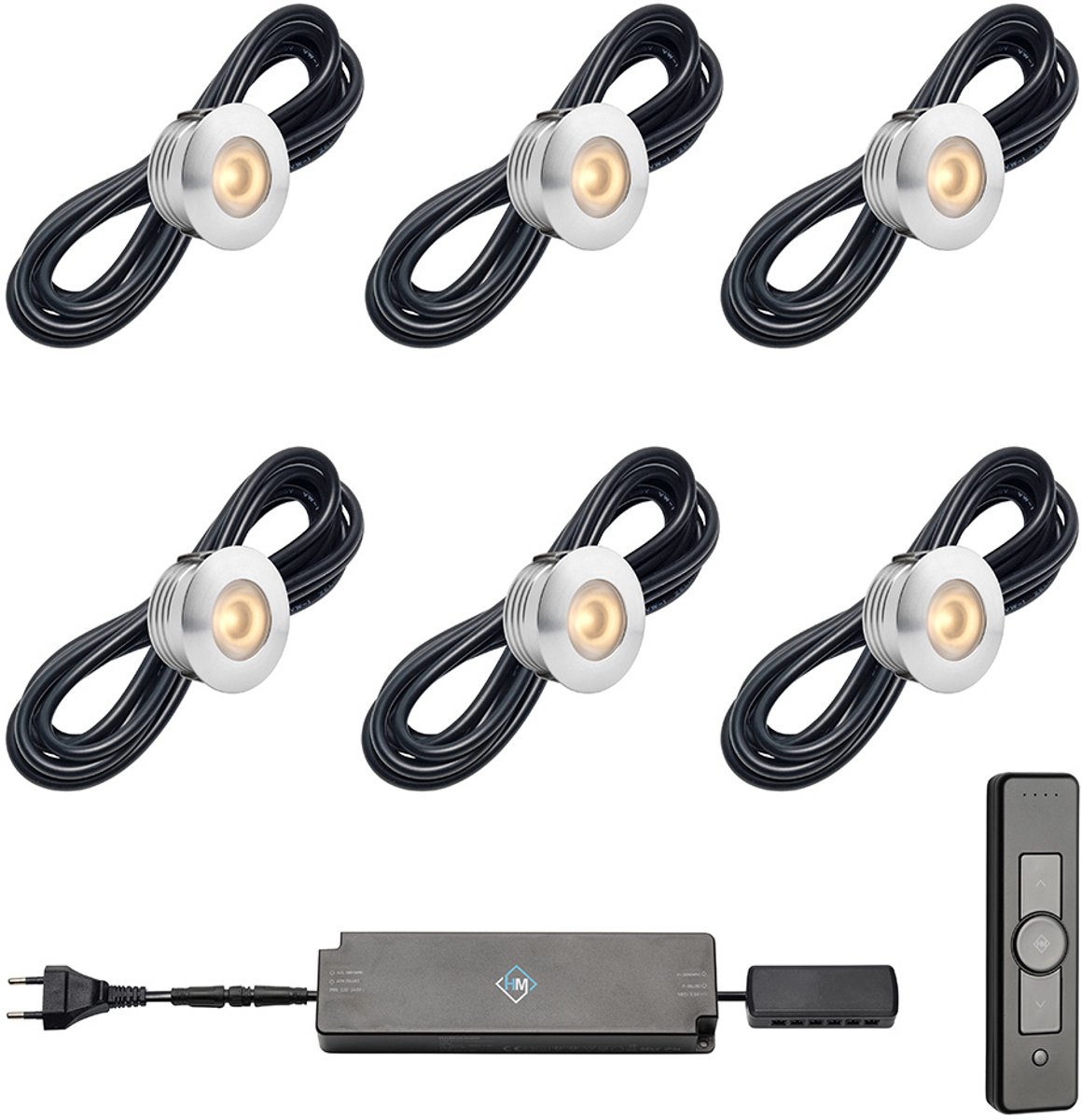 LED veranda inbouwspots Aragon ab inclusief trafo en afstandsbediening - 3W / dimbaar / inbouwspot / terrasoverkapping / overkapping / serre / carport / warm wit / rond / 230V / IP44 / set van 6 stuks