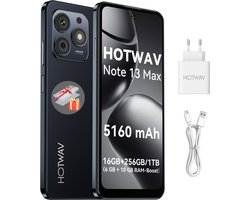 HOTWAV Note 13 Max Smartphone - 16GB/256GB - 5160 mAh Batterij - mobiele telefoon zonder abonnement - 4G Dual SIM - mobiele telefoon senioren - Met Transparante Hoes - Zwart