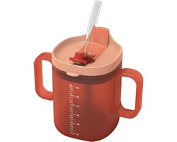 Ouderen waterbeker, ouderen drinkbeker,300 ml waterfles met handvatten - Onlekbare beker, waterfles met deksel en rietje, waterbeker voor de ouderenzorg