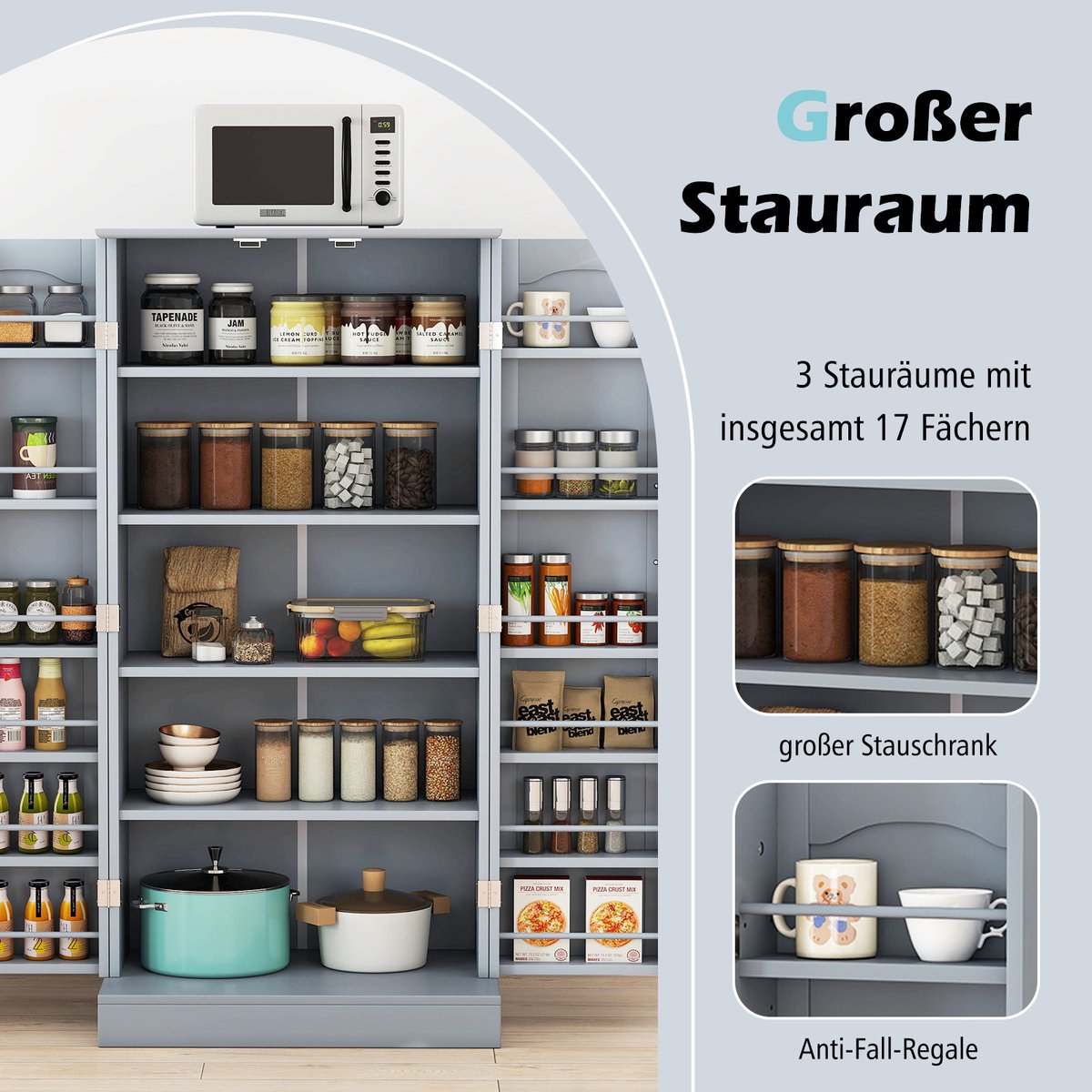 COSTWAY Keukenkast, opbergkast, opbergkast met 2 deuren en 6 verstelbare planken, multifunctionele kast voor keuken, woonkamer, eetkamer, 60 x 40 x 120 cm (grijs) — cadeau in Cadeau-ideeën - foto 6