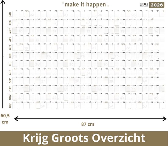 Purpuz - Jaarplanner 2026 + Nú 2025 Gratis - Jaarkalender A1 - Wandkalender 87cm x 60.5cm - Wallplanner 2026 - NL en BE Feestdagen en Vakanties - NÚ met 2025 GRATIS - START Direct >