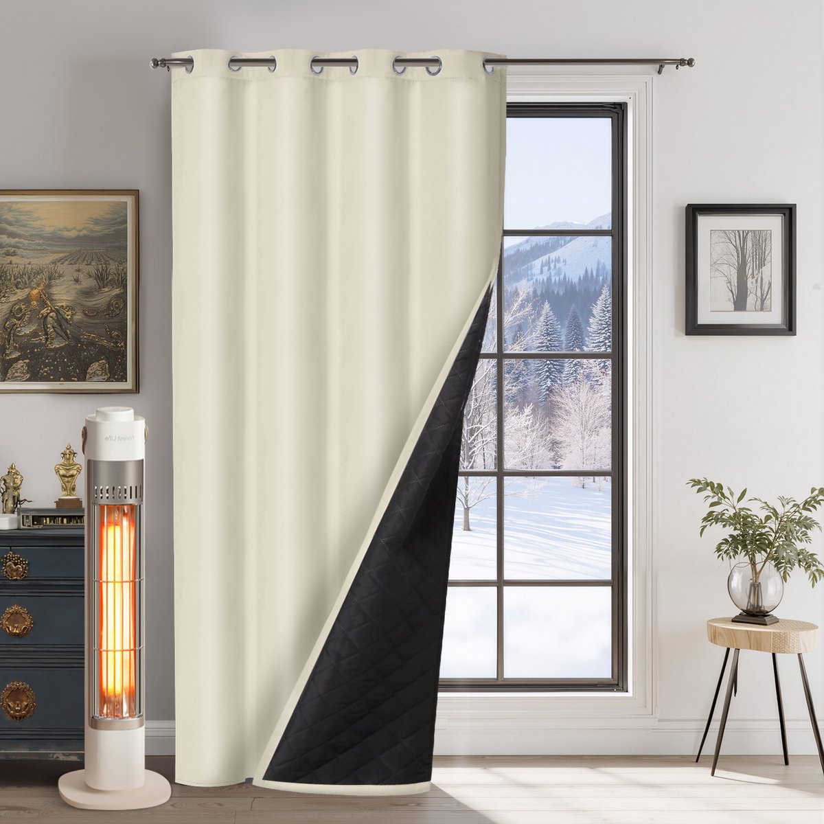 Qelus Verduisterende Gordijnen - Kant en Klaar Gordijn - Dikke Verduisterende Thermische Gordijnen - 1 stuk Voor Een Lekker Warme & Stille Woonkamer/Slaapkamer- B132 X H213 cm (Beige)