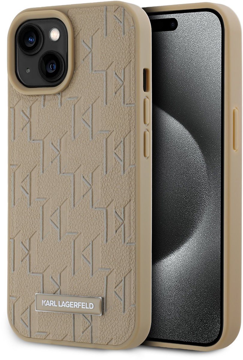 Karl Lagerfeld Backcover - iPhone 15 - Beige - Luxe PU Met Hot Stamp - Slanke Pasvorm