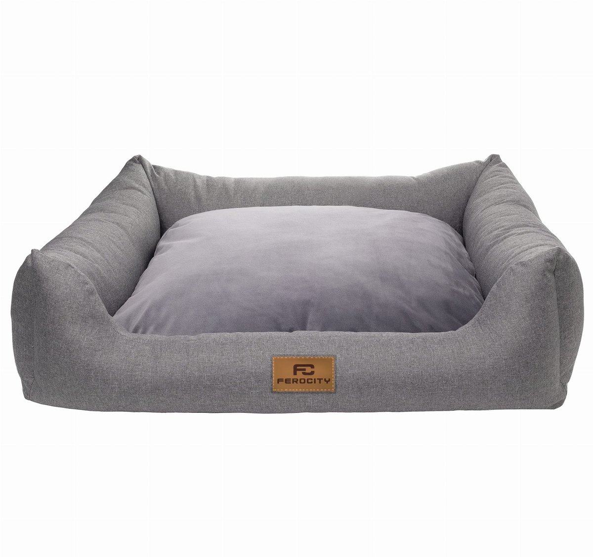 FEROCITY - Hondenbed M 60x55 cm Gemakkelijk schoon te maken - Omkeerbaar kussen - Cordura en fluweel - Grijs
