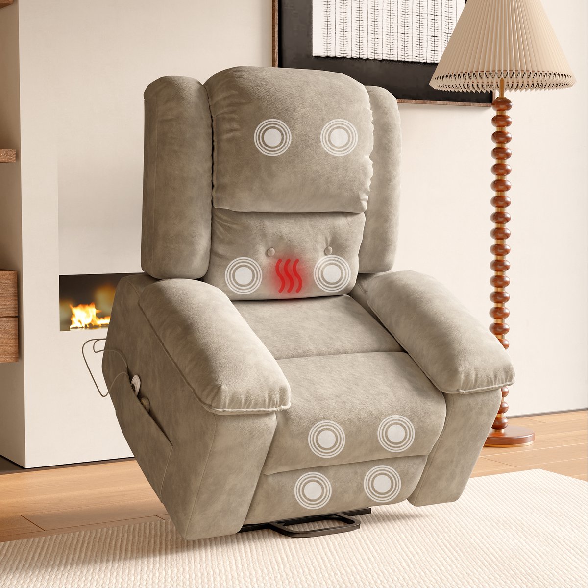 CINK Comfort® RelaxLift Power Massagefauteuil – Elektrische Sta-Op Stoel met Massage & Verwarming – Relaxfauteuil met Verstelbare Rugleuning – Beige Stof – foto 5