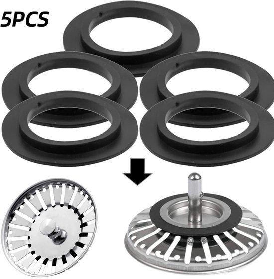 Rubberen Ringen - 5 Stuks - Rubberen Afdichting Ring - Universele Afvoerset Zonder - Rubberen Ringen Set - Vervangende Afdichtringset Voor Gootsteenafvoer - Geschikt Voor Filtermandjes - Voor 32 Mm Afvoersets Met Zeefkorf - Zwart