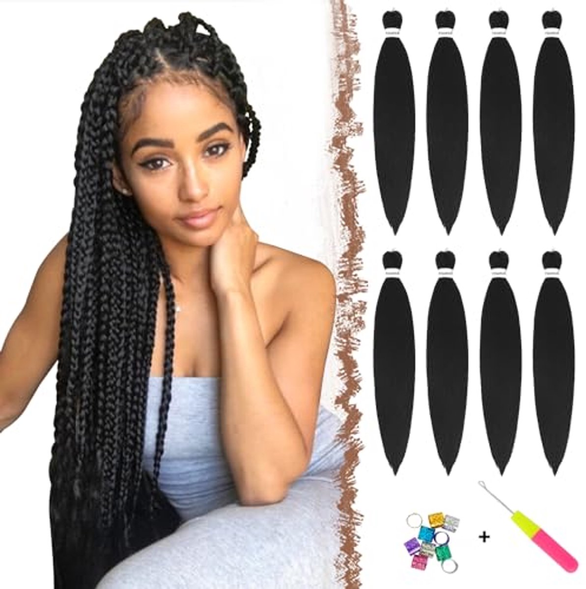 Pre-stretched Vlecht Extensions 66 cm - 8 Stuks Synthetisch Haar met Yaki Textuur