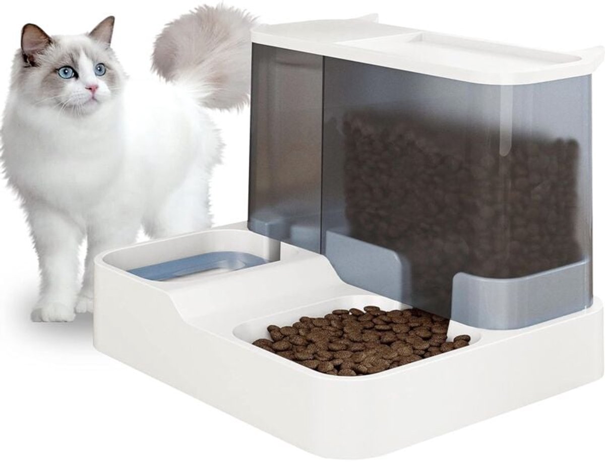 2-in-1 3 - 8L automatische voer- en waterdispenser voor katten en kleine honden - voer- en drinkfonteinen (grijs)
