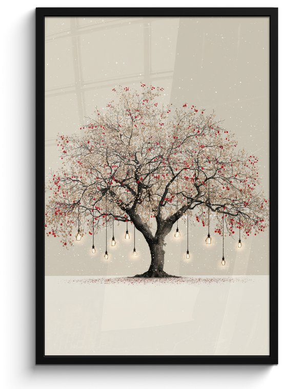 Poster in lijst - Fotolijst 60x90 cm - Posters - Lichtboom - Winter - Kerst - Meerkleurig - Posterlijst zwart - Decoratie - Wanddecoratie woonkamer - Muurdecoratie slaapkamer - Kerstversiering - Kerstdecoratie voor binnen - Kerstmis