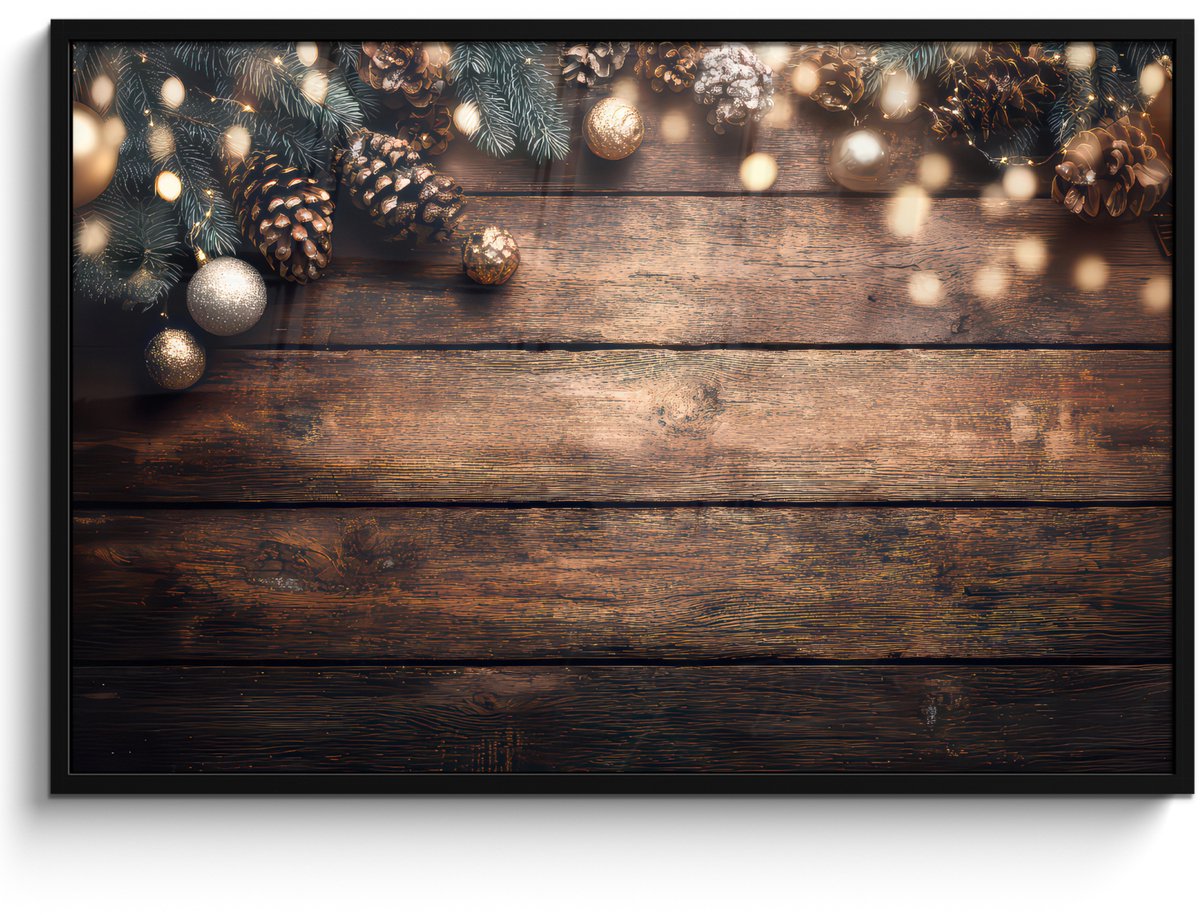 FrameYourWall Poster in lijst - Fotolijst 120x80 cm - Posters - Kerstdecoratie - Houten - Dennenappel - Bruin - Posterlijst zwart - Decoratie - Wanddecoratie woonkamer - Muurdecoratie slaapkamer - Kerstversiering - Kerstdecoratie voor binnen - Kerstmis