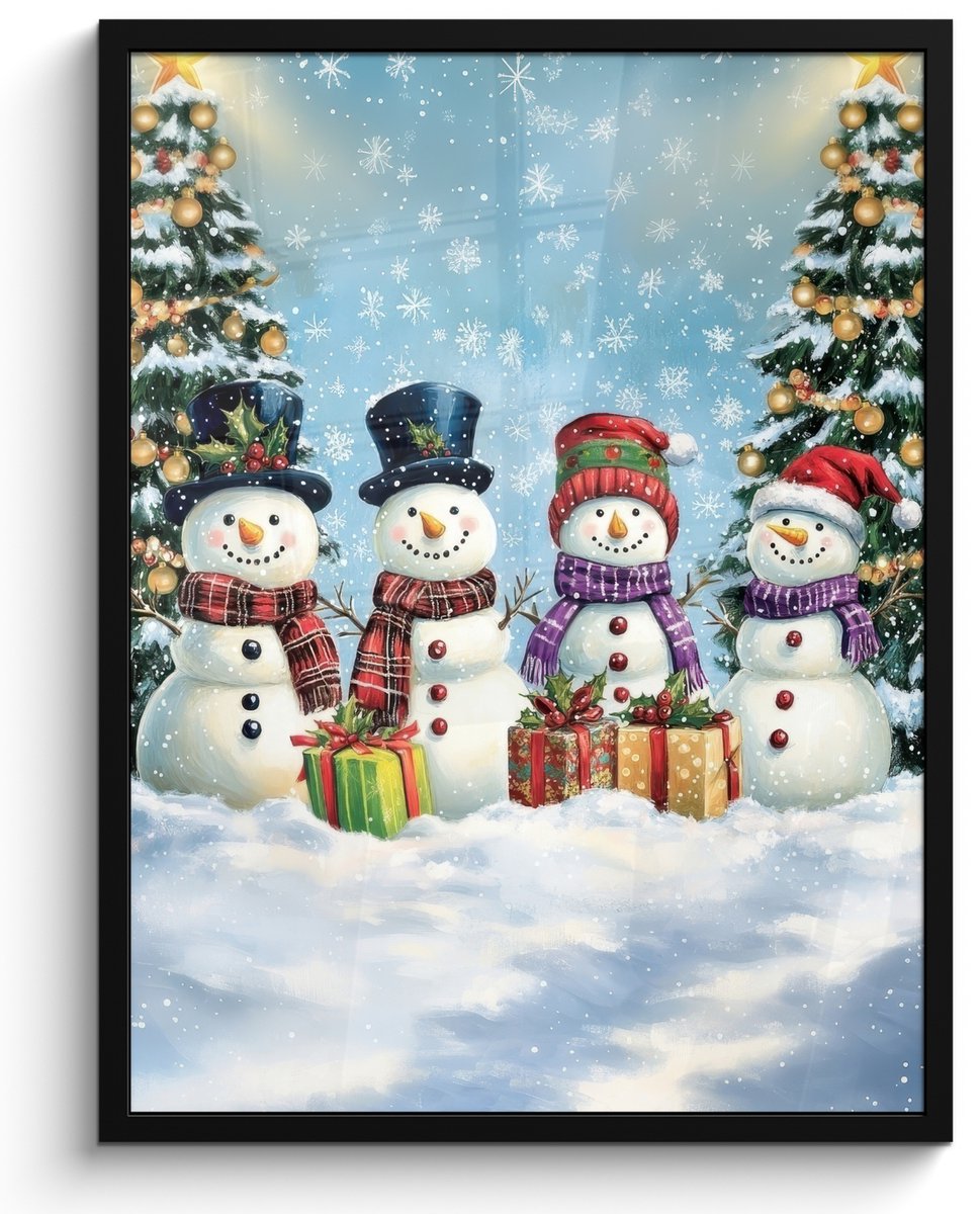 FrameYourWall Poster in lijst - Fotolijst 60x80 cm - Posters - Vrolijk - Sneeuw - Kleurrijk - Posterlijst zwart - Decoratie - Wanddecoratie woonkamer - Muurdecoratie slaapkamer