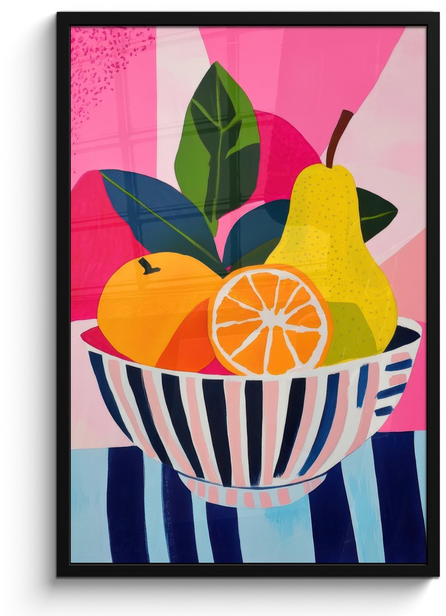 FrameYourWall Poster in lijst - Fotolijst 60x90 cm - Posters - Fruit - Abstracte achtergrond - Roze - Posterlijst zwart - Decoratie - Wanddecoratie woonkamer - Muurdecoratie slaapkamer