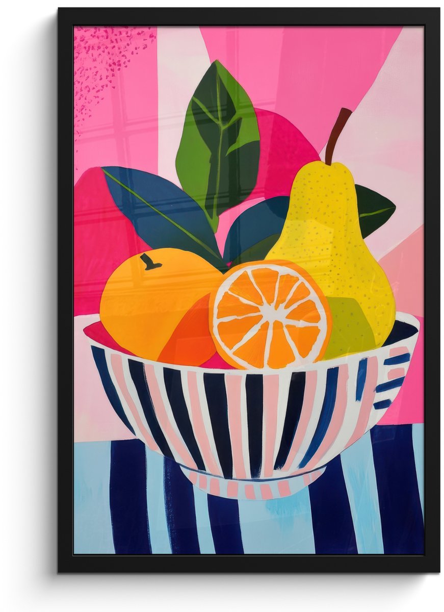 FrameYourWall Poster in lijst - Fotolijst 40x60 cm - Posters - Fruit - Abstracte achtergrond - Roze - Posterlijst zwart - Decoratie - Wanddecoratie woonkamer - Muurdecoratie slaapkamer