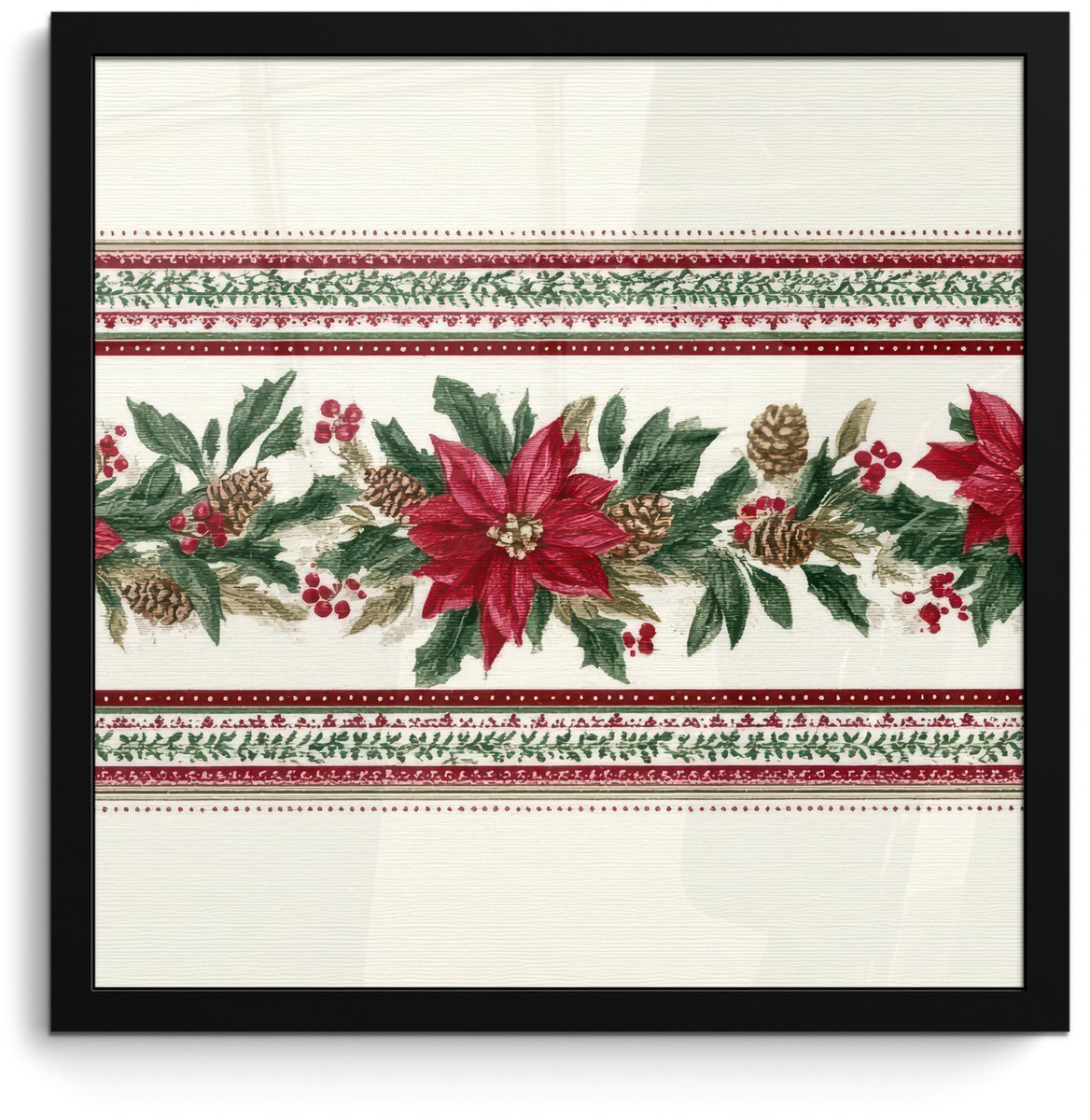 FrameYourWall Poster in lijst - Fotolijst 40x40 cm - Posters - Kerststrook - Pointia - Rood - Groen - Posterlijst zwart - Decoratie - Wanddecoratie woonkamer - Muurdecoratie slaapkamer - Kerstversiering - Kerstdecoratie voor binnen - Kerstmis Kerststrook - Poinsettia - Rood - Groen