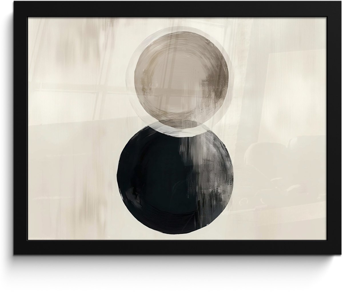 FrameYourWall Poster in lijst - Fotolijst 40x30 cm - Posters - Cirkels - Vorm - Beige - Abstract - Posterlijst zwart - Decoratie - Wanddecoratie woonkamer - Muurdecoratie slaapkamer