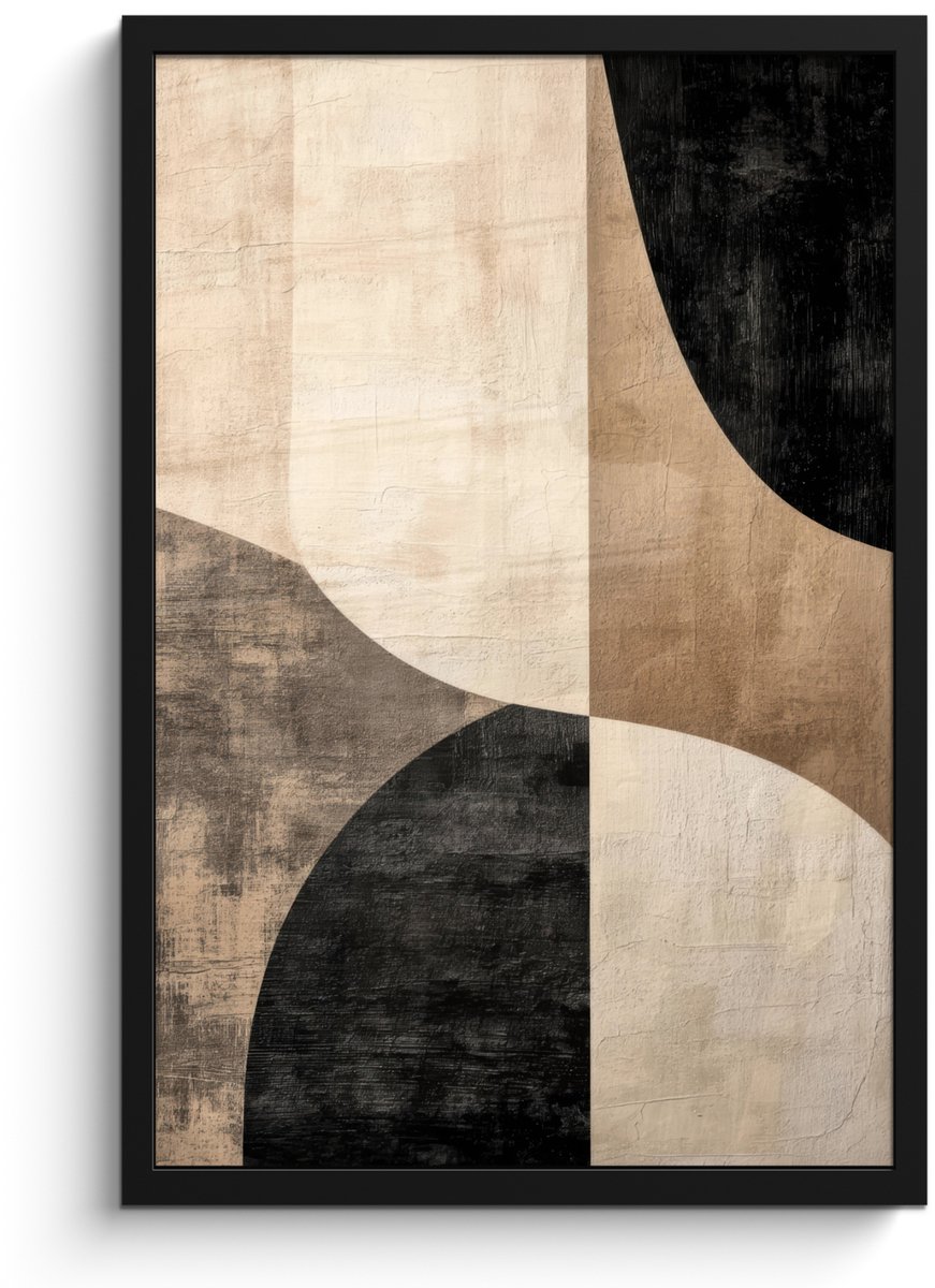 FrameYourWall Poster in lijst - Fotolijst 40x60 cm - Posters - Abstract - Vlakken - Zwart - Rond - Posterlijst zwart - Decoratie - Wanddecoratie woonkamer - Muurdecoratie slaapkamer