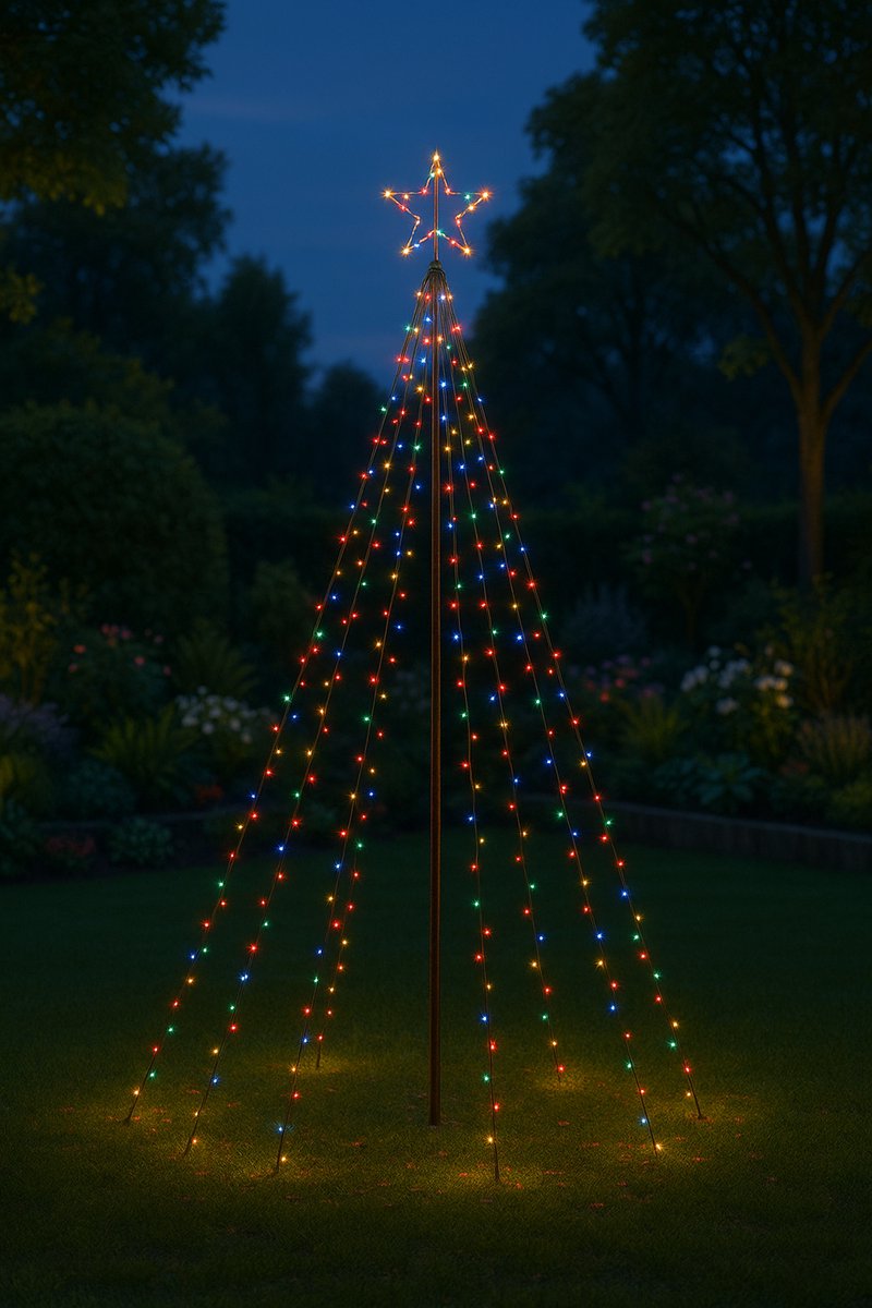 Fameilleur XXL LED-Kerstboom voor Buiten – 350 cm Hoog – 848 LED-Lampjes – Warm-Wit & Gekleurd Licht – Met Ster, Stok & Grondpennen – Waterbestendig (IP44) – Timerfunctie – Tuinverlichting & Kerstdecoratie 2025/2026 - kerstverlichting figuur