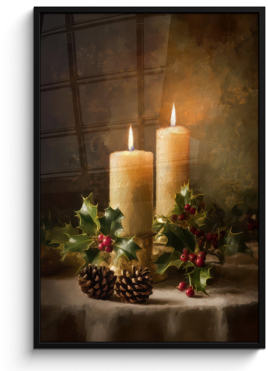 FrameYourWall Poster in lijst - Fotolijst 80x120 cm - Posters - Kaarslicht - Kerst - Veelkleurig - Posterlijst zwart - Decoratie - Wanddecoratie woonkamer - Muurdecoratie slaapkamer - Kerstversiering - Kerstdecoratie voor binnen - Kerstmis